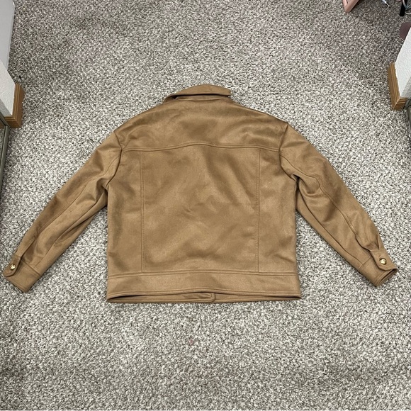 Anthropologie Maeve tan suede feel coat with gold buttons - Picture 5 of 6